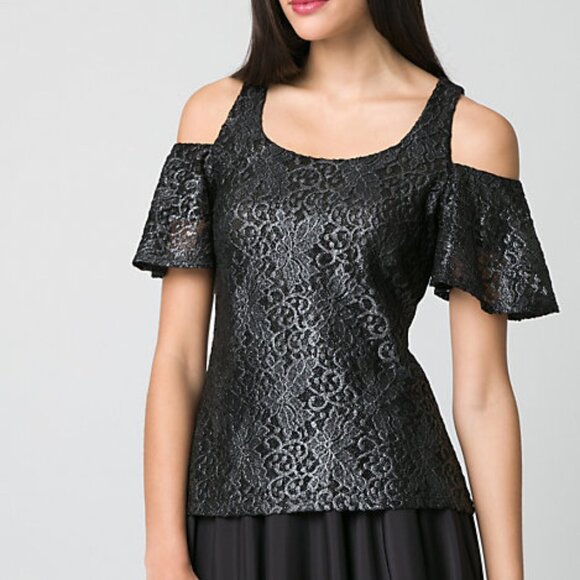 Brand new Le chateau  cold shoulder sparkle lace top. Made in Canadá - Picture 1 of 13
